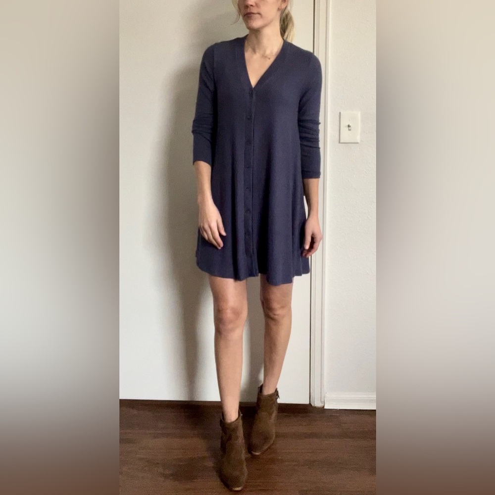 Lulus Sweet Comfort Heather Navy Blue Button-Up Sweater Dress